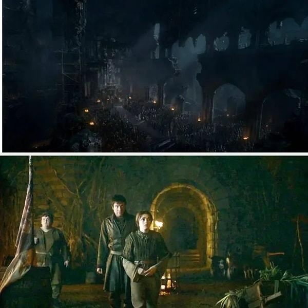 1. Harrenhal'de gerçekleşen Viserys'in Jaehaerys'in varisi olarak seçildiği açılış sahnesini 'Game of Thrones'da Arya'nın esir tutulduğu yıkık kaleden hatırlıyoruz.