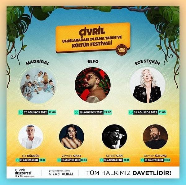 Çivril'de düzenlenecek olan 24. Çivril Elma Tarım ve Kültür Festivali ünlü sanatçılara ev sahipliği yapacak.