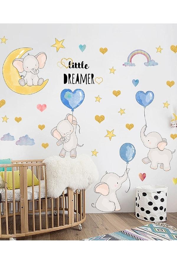 3. Little Dreamer Sevimli Filler Ve Balonlar Çocuk Odası Duvar Sticker