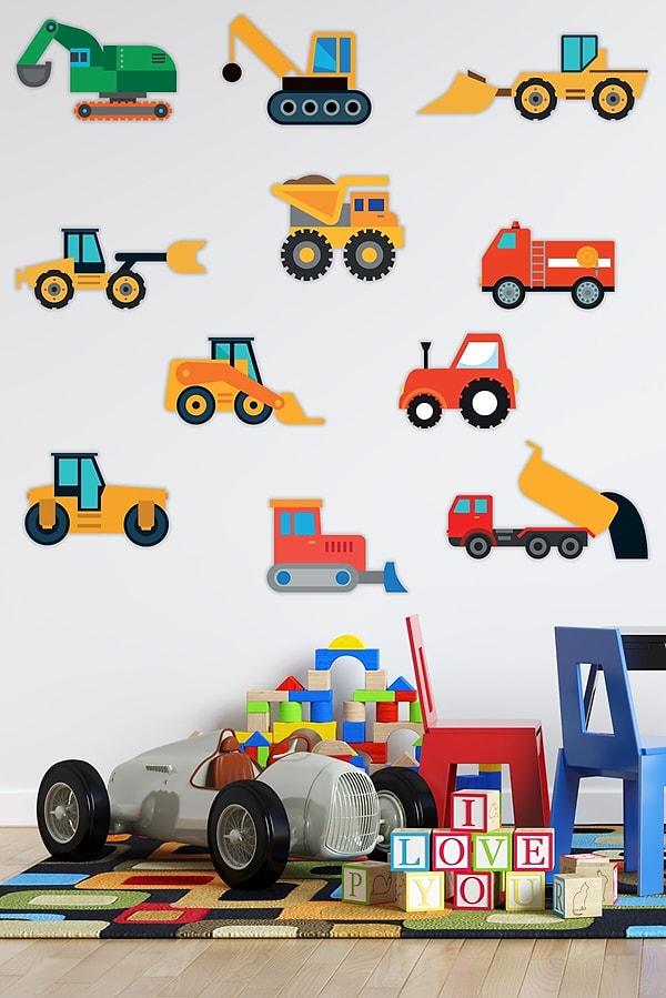 8. Küçük İş Araçları Çocuk Odası Duvar Sticker
