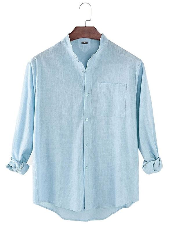 5. Uzun kollu cep detaylı mavi gömlek.