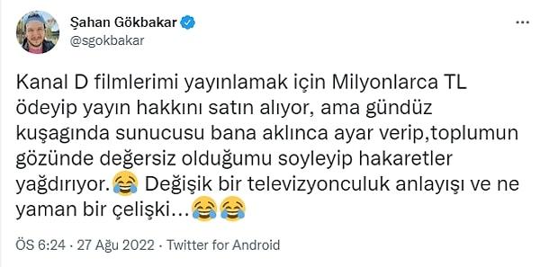 Yaşananların ardından Şahar Gökbakar ise yine Twitter üzerinden açıklamada bulundu.