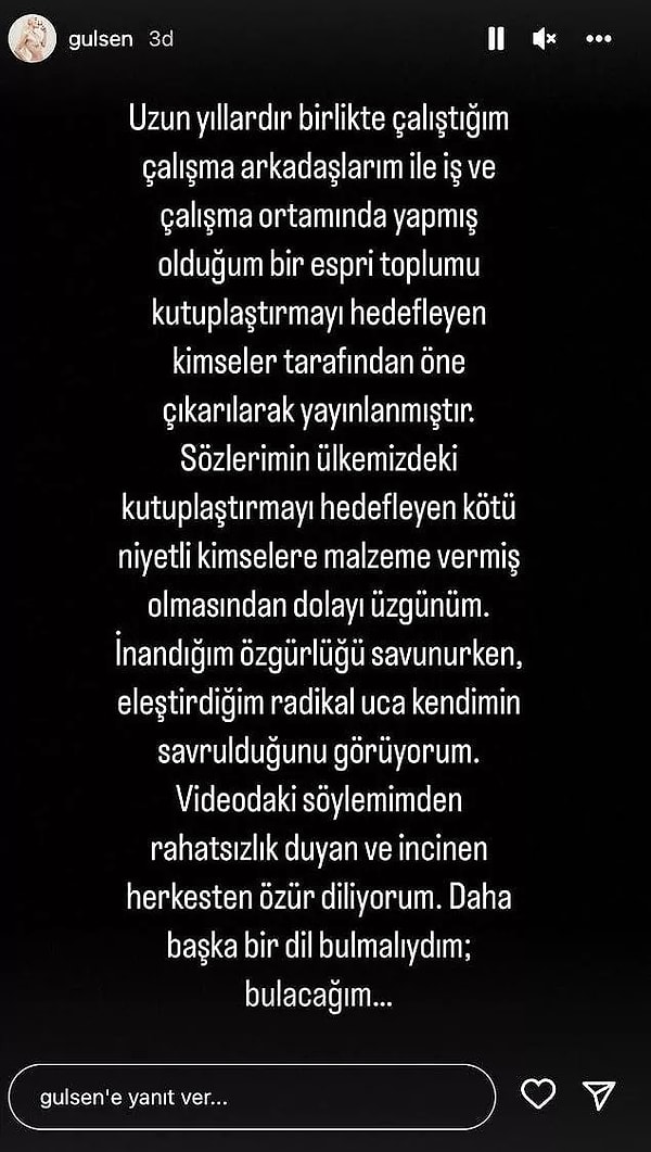 Ünlü isim sosyal medya hesabından, yaptığı bu davranışın yanlış olduğunu ve bu nedenle özür dilediğini belirtmiş olsa da,