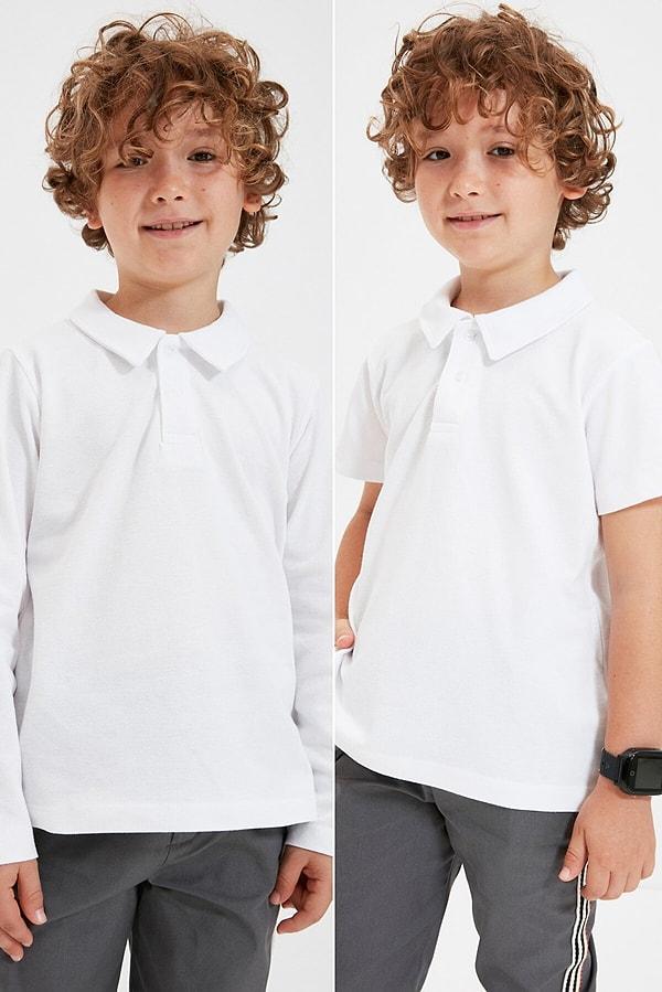 17. Beyaz polo yaka tişörtler, okul kıyafetlerine yedek olarak almak için uygun fiyatlı bir seçenek.