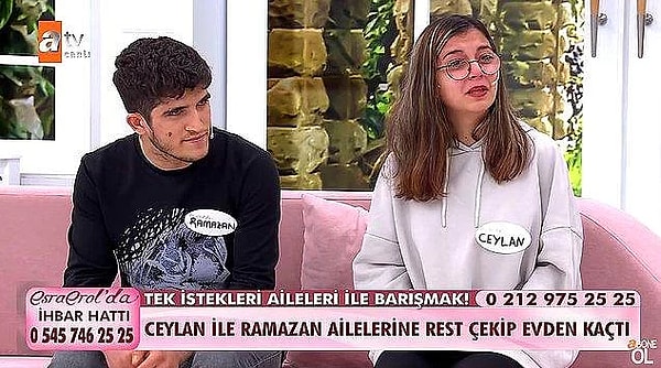 Sevgilisi ile kaçan ve 3 aylık hamile olan 18 yaşındaki Ceylan, ailelerin ayrılmalarını istemesiyle birlikte canlı yayında verdiği 'Bu yaşta dul kalamam' feryadıyla uzun bir süre unutulmayacak.