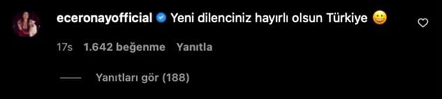 Hatta geçtiğimiz günlerde TikTok'ta açtığı canlı yayında ücretli hediyeler isteyen Erbil'e de davalık olduğu Ece Ronay,'Yeni dilenciniz hayırlı olsun Türkiye' yazdı.