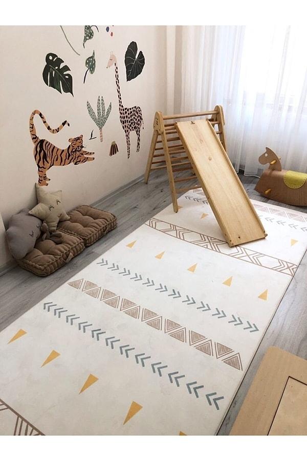 10. İskandinav desenli çocuk halısı en çok beğenilen çocuk odası halılarından biri.