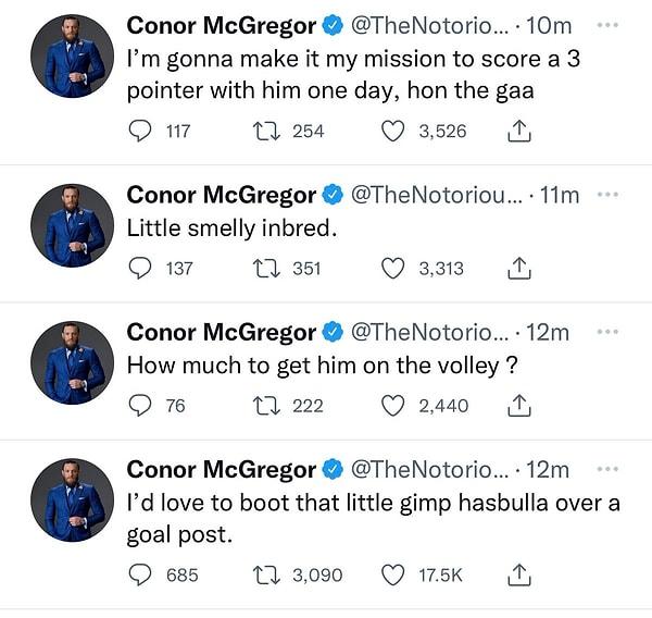 Conor McGregor bu paylaşımlarını kısa bir süre sonra sildi fakat ekran görüntüleri çoktan alınmıştı.