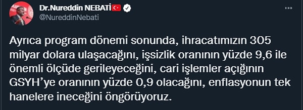 OVP sonunda yani 2025'te tek hane enflasyon öngörülüyor.