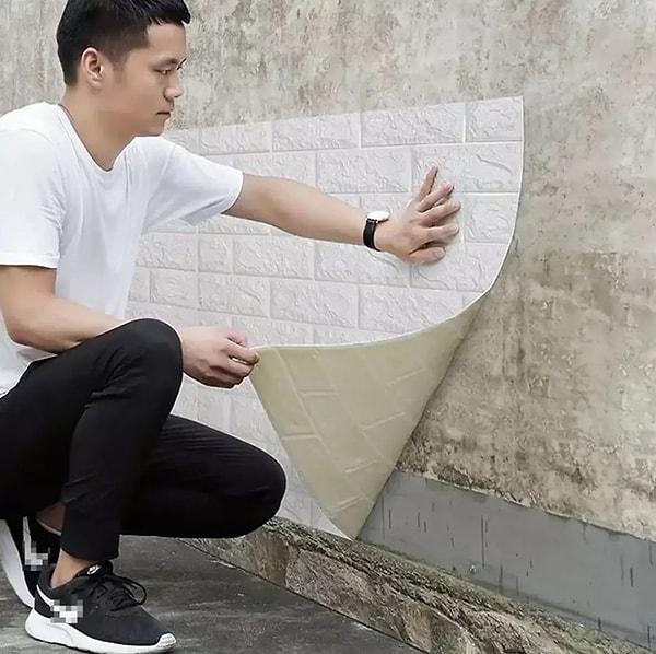 11. Kendinden yapışkanlı esnek sünger beyaz tuğla görünümlü duvar kaplama paneli.