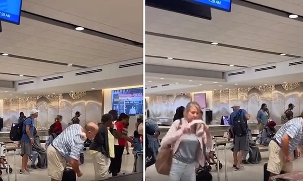 Havalimanında valizini bekleyen adamın boynundan düşen kablosuz kulaklığı alıp kendi boynuna takan kadının o anları sosyal medyada viral oldu.