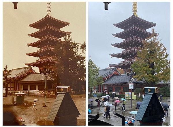 17. Babamın 1981 yılında yaptığı Asakusa ziyaretinden bir fotoğraf / Babam ve benim 2019 ziyaretimden bir fotoğraf"