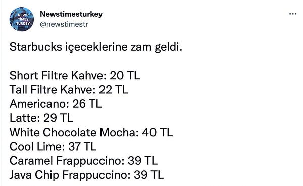 Belli bir kesim bu haberlere lüksmüş gibi hiddetlense de Starbucks zamlarını da iliştirelim...