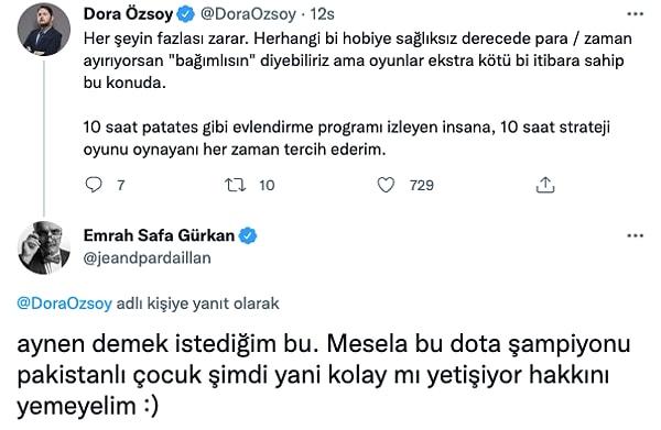 Gürkan'ın sorusunu yanıtsız bırakmayanlar arasında oyun dünyasının sevilen isimlerinden Dora "Stratera" Özsoy da vardı.