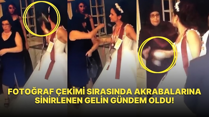 Fotoğraf Çekiminde Akrabalarına Sinirlenip Eline Geleni Fırlatan Gelinin Gerginlik Seviyesi Gündem Oldu