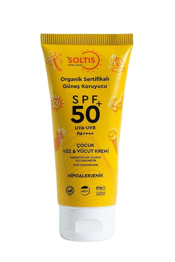 10. Soltis organik sertifikalı çocuk güneş kremi, en çok satılan güneş koruyucu ürünlerden bir diğeri.
