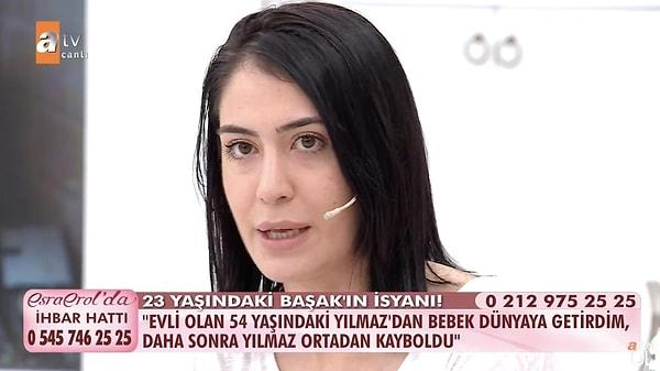 ATV'de yayınlanan Esra Erol'da programına katılan 23 yaşındaki Başak Canpolat, 54 yaşındaki evli Yılmaz Aktürk'ten çocuk sahibi olduğunu ve geçtiğimiz Temmuz ayında Aktürk'ün çocuğuyla birlikte kendisini ortada bıraktığını anlattı.
