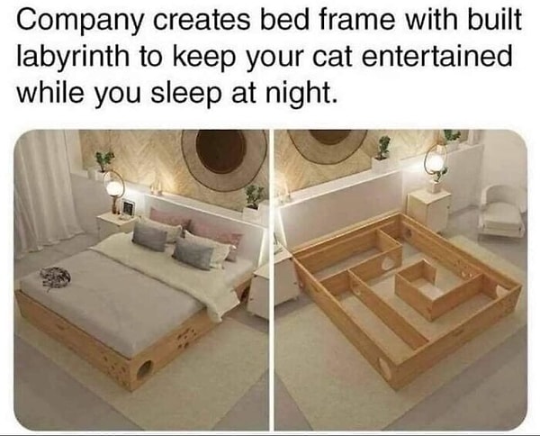 26. Компания изготавливает кровати со встроенным лабиринтом, чтобы ваша кошка не скучала, пока вы спите ночью