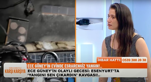 Ece Güney'in iddiasına göre evinde yaşanan patlama sonrası olay yeri inceleme ekibi talep etmiş fakat ekipler gelmemiş. Patlama ise apartmanda bulunan yangın panosunda çıkmış...