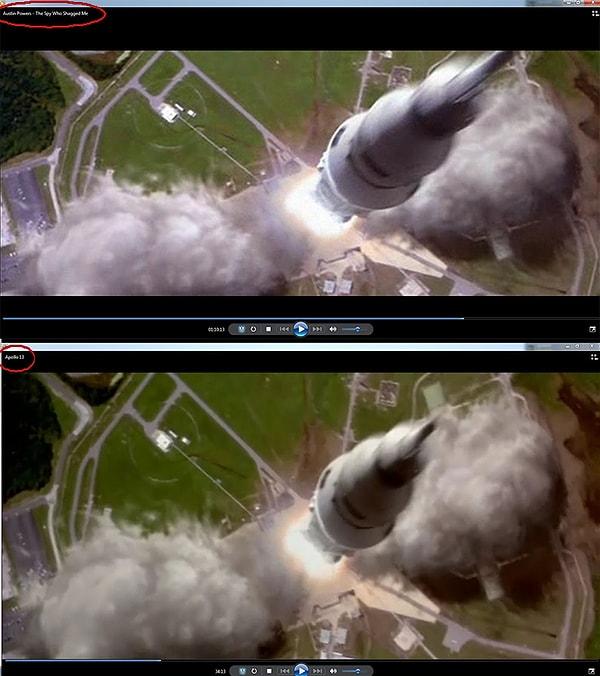 6. 1999 yapımı 'The Spy Who Shagged Me' filminde 1995 yapımı 'Apollo 13' filminde kullanılan roket fırlatma sahnesi hiç değiştirilmeden kullanılmıştır.