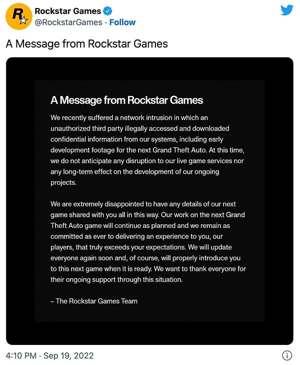 Büyük bir krizin tam göbeğindeki Rockstar Games'ten konuya ilişkin ilk açıklama geldi.