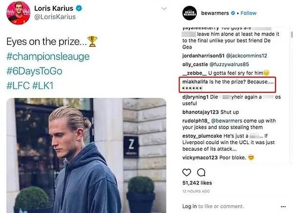 Beşiktaş'ın eski kalecisi olarak hatırlayacağınız Loris Karius ile adı gündeme gelen Mia Khalifa, Karius'un fotoğrafları altına yaptığı yorumlarla gıybet kazanını alevlendirdi!