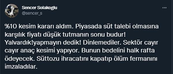 Solakoğlu da kendi Twitter hesabında kesim kararı aldığını açıkladı.