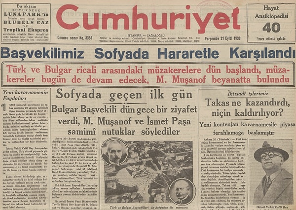 Bugünün eski gazetesi: 21 Eylül 1933