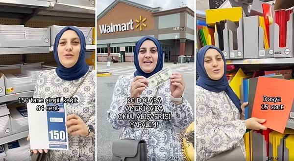 "@newyorklugelin" ismiyle paylaşımlar yapan Ayşe, Walmart Amerika'daki okul ürünleri fiyatlarını gösterdi.