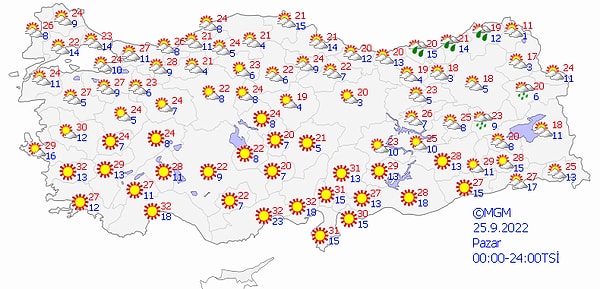 Bugün yurt genelinde hava şöyle: