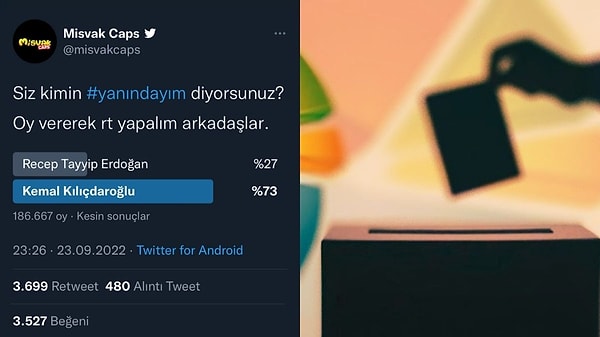 Yapılan ankette Kılıçdaroğlu'nun oyunun yüksek çıkması üzerine paylaşım kaldırıldı.