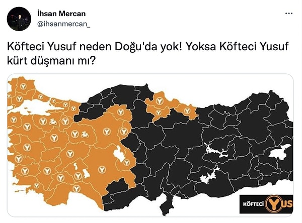 Bu kadar büyük bir işletmenin Doğu'da hiç restoran açmaması ise sosyal medyada "Kürt düşmanlığı" olarak tanımlandı. İşte tartışmayı başlatan o tweet 👇