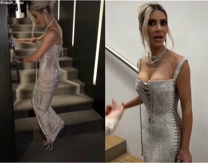 Ассистент Ким Кардашьян поделилась видео со звездой, которая не может передвигаться в платье от Dolce & Gabbana