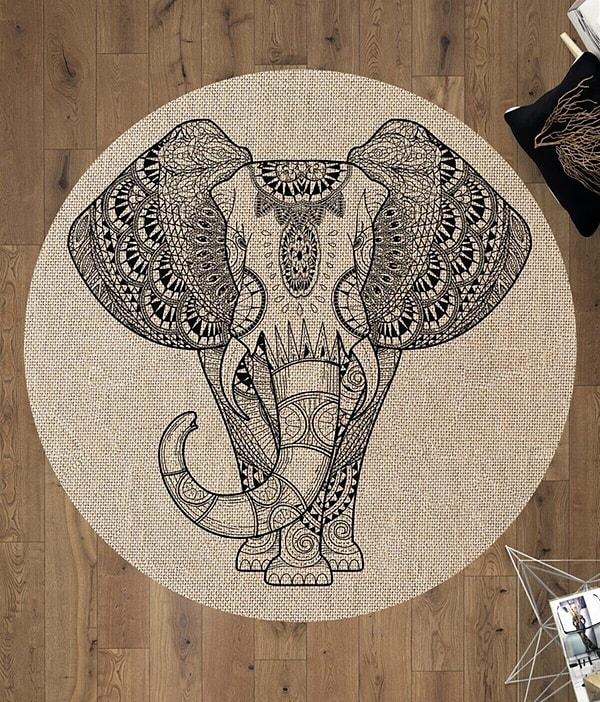 11. Yuvarlak damask fil desenli halı.