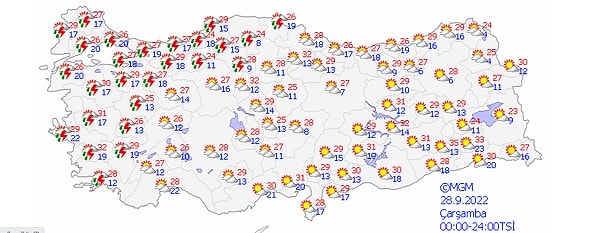 Meteoroloji Genel Müdürlüğü, Türkiye'nin birçok bölgesinde hava sıcaklığının mevsim normallerinde seyredeceğini belirtti.