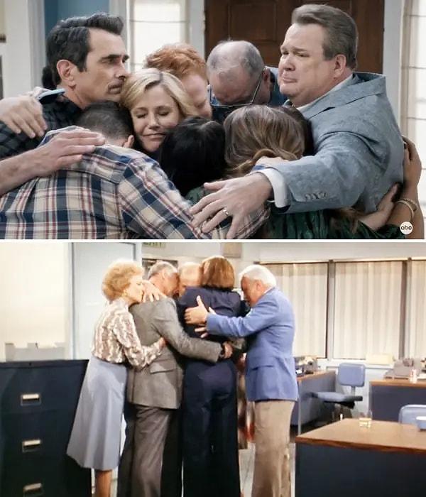 10. "Modern Family" dizisinin finalinde aile ayrılmadan önce hep birlikte birbirlerine sarılır; bu "The Mary Tyler Moore Show" dizisinin finaline bir referanstır.