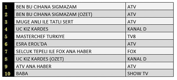 TOTAL İLK 10 PROGRAM