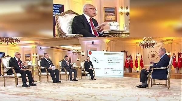 Tayyip Erdoğan, Fulya Kalfa moderatörlüğünde canlı yayınında gazeteciler Ahmet Hakan, Hande Fırat, Abdulkadir Selvi ve Zafer Şahin'in sorularını yanıtladı.