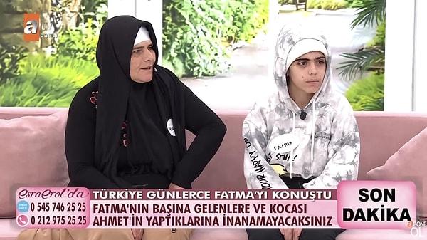 ATV ekranlarında yayınlanan Esra Erol'da programına Fatma ve annesi Melahat Oruç yeniden katıldı. Geçtiğimiz Temmuz ayında doğum yapan Fatma, yaşadığı korkunç anları ve kimden, neden şiddet gördüğünü anlattı. Fatma'nın son hali ise herkesi derinden üzdü.