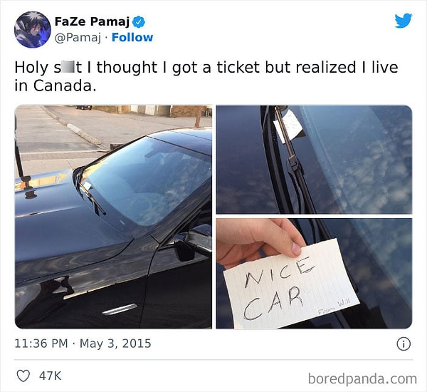12. Сначала я подумал, что мне выписали штраф, а потом я вспомнил, что живу в Канаде