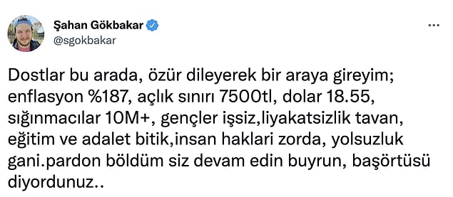 İki siyasi ismin arasında başörtüsü gerilimi tırmanırken, oyuncu Şahan Gökbakar'dan da bir tepki geldi! Gökbakar, ülkenin durumu üzerinden siyasilerin bu tartışmasına çıkıştı...