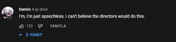 Yönetmenlerin kendisinin mi yoksa filmi izleyenlerden birinin mi yüklediği bilinmeyen bu videonun altına gelen yorumlardan bazıları ise şu şekilde;