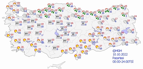 Bugün yurt genelinde hava şöyle: