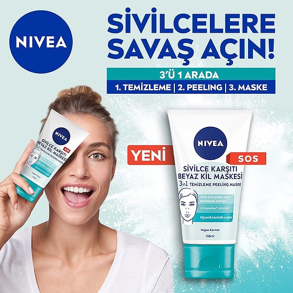 5. Nivea Sivilce Karşıtı 3'ü1 Arada Beyaz Kil Maskesi