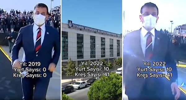 İmamoğlu o videosunda, 2019'da 0 yurt ve 0 kreş sayısını 2022'de 10 yurt ve 41 kreşe çıkarttıklarını yazdı.