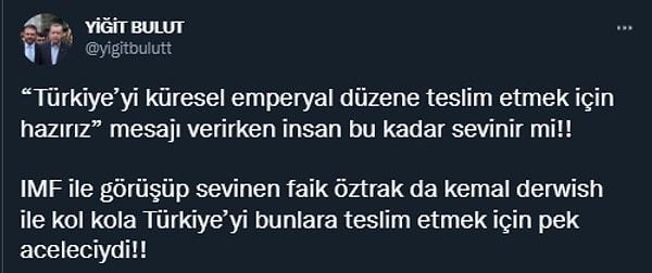 Cumhurbaşkanı Baş Danışmanı olan isimlerden ekonomist Yiğit Bulut'un yorumu ilk göze çarpanlardan oldu.