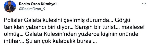 Kütahyalı, Twitter'dan yaptığı paylaşımda görgü tanıklarının ifadelerini paylaştı.