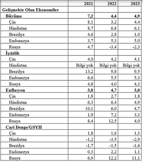 Her gelişmekte olan ülkede sorun yok! "Dördüncü tablo gelişmekte olan ülkelerin başlıca makroekonomik göstergelerini sergiliyor"