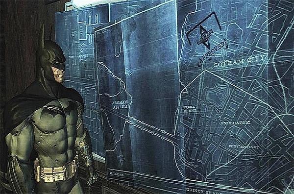 9. Mimarların küçük bir sürpriz bıraktığı Batman: Arkham Asylum'daki şehir planı.