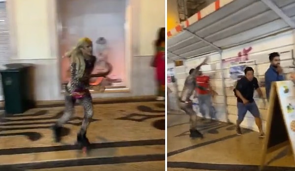 Takla attığı sırada peruğu yoldan geçen bir gence fırlatan ve sokak sanatçısı olduğu iddia edilen adam, peruğunu fırlattığı gencin peşinden gidince o genci korkuttu.